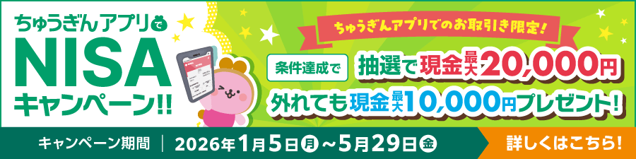 ちゅうぎんアプリでNISAキャンペーン
