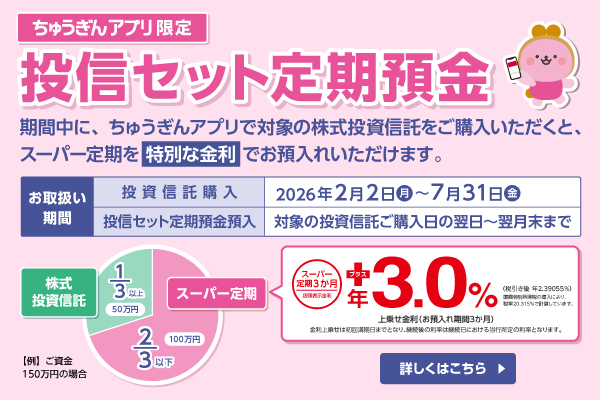 ちゅうぎんアプリ限定投信セット定期預金
