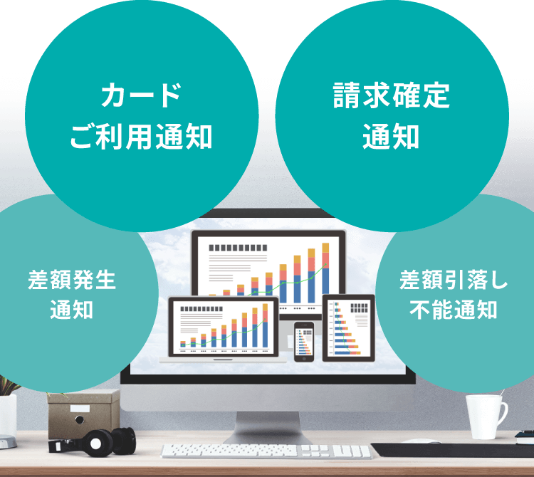 カードご利用通知、請求確定通知、差額発生通知、差額引落し不能通知